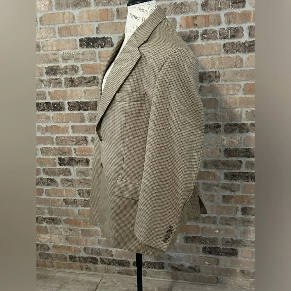 Chaps Ralph Lauren 100% wool sports coat blazer jacket tan plaid checked sz 43R